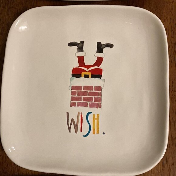 VINTAGE Rae Dunn Santa Down The Chimney Ceramic WISH Christmas Serving Plates - Picture 2 of 9